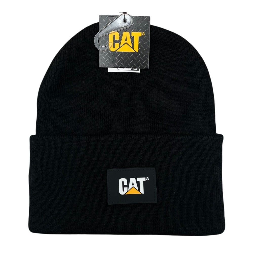 Caterpillar Men's CAT Label Cuff Beanie‎ Black One Size Knit Hat Fold-up Cuff